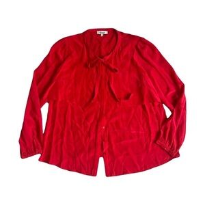 Red vintage silk shirt with bow detail
